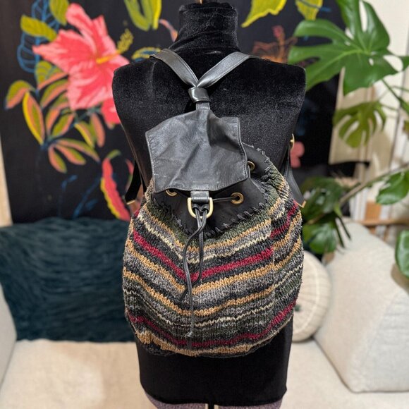 L.B. Evans Handknits Drawstring Backpack Bag, Multi-Color Swirly Tweed Knit main image 6